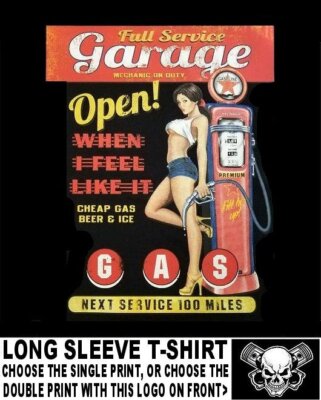 Full Service Car Or Motorcycle Mechanic Cheap Gas & Beer Pinup Girl T-shirt WS45