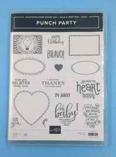 Stampin Up Punch Party Cling Stamp Set - Hearts, Frames and Phrases - NEW