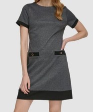 Tommy Hilfiger Womens Gray Contrast-Trim Shift Dress Size 10