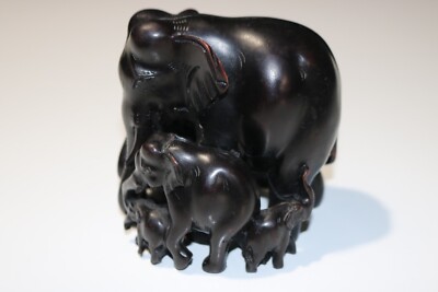 Elephant Family of 7 Pachyderms in a Herd Figurine Statue