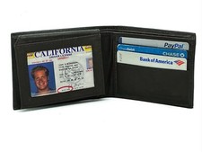 Men's Genuine Leather Thin Bifold ID Card Holder Wallet Flip Up Front Pocket