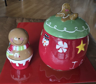 Christmas ''I Believe'' Gingerbread Cookie + Candy Jars Sculpted Gingerman LidPull