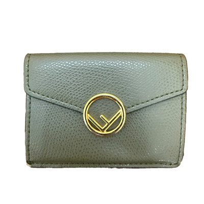 Auth FENDI F is Fendi Trifold Compact Wallet Green Leather Italy Excellent