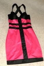 Jane Norman Black and Pink Bodycon Dress UK Size 8 strap
