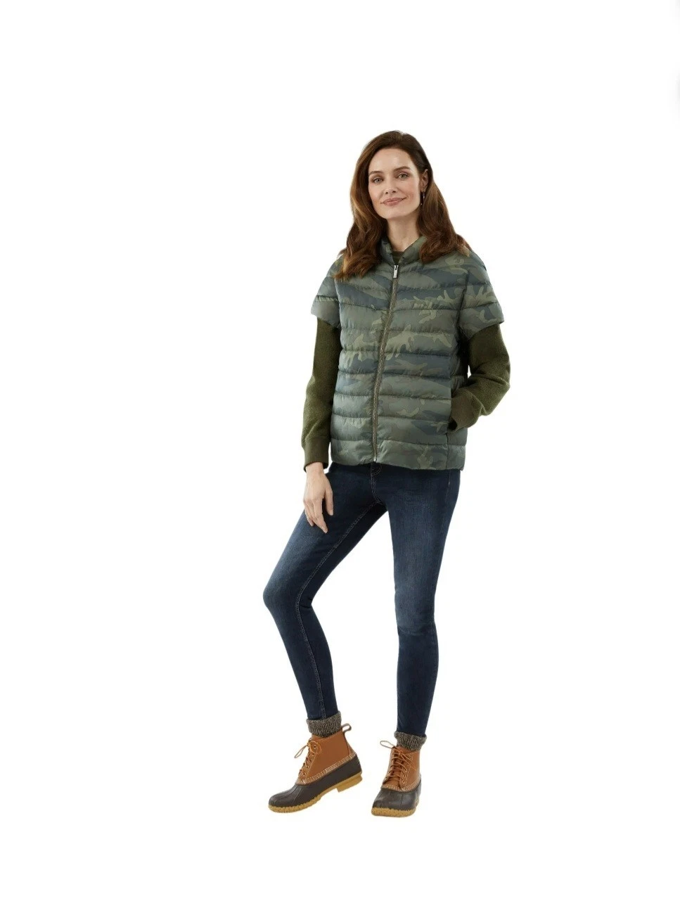 Martha Stewart Splashy Dark Camo Puffer Vest with Pockets Zip Down Women's XL