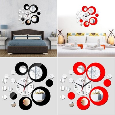Wall Clock Decoration Creative DIY Decor Home Living Room Mirror Study 3D