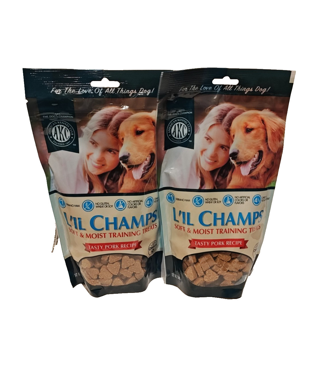 L'IL CHAMP Soft Moist Training Treats Tasty Pork Recipe 12 oz each pack of 2