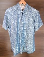 Robert Graham Shirt Men s M Button Up Short Sleeve Paisley AOP Embroidered Blue