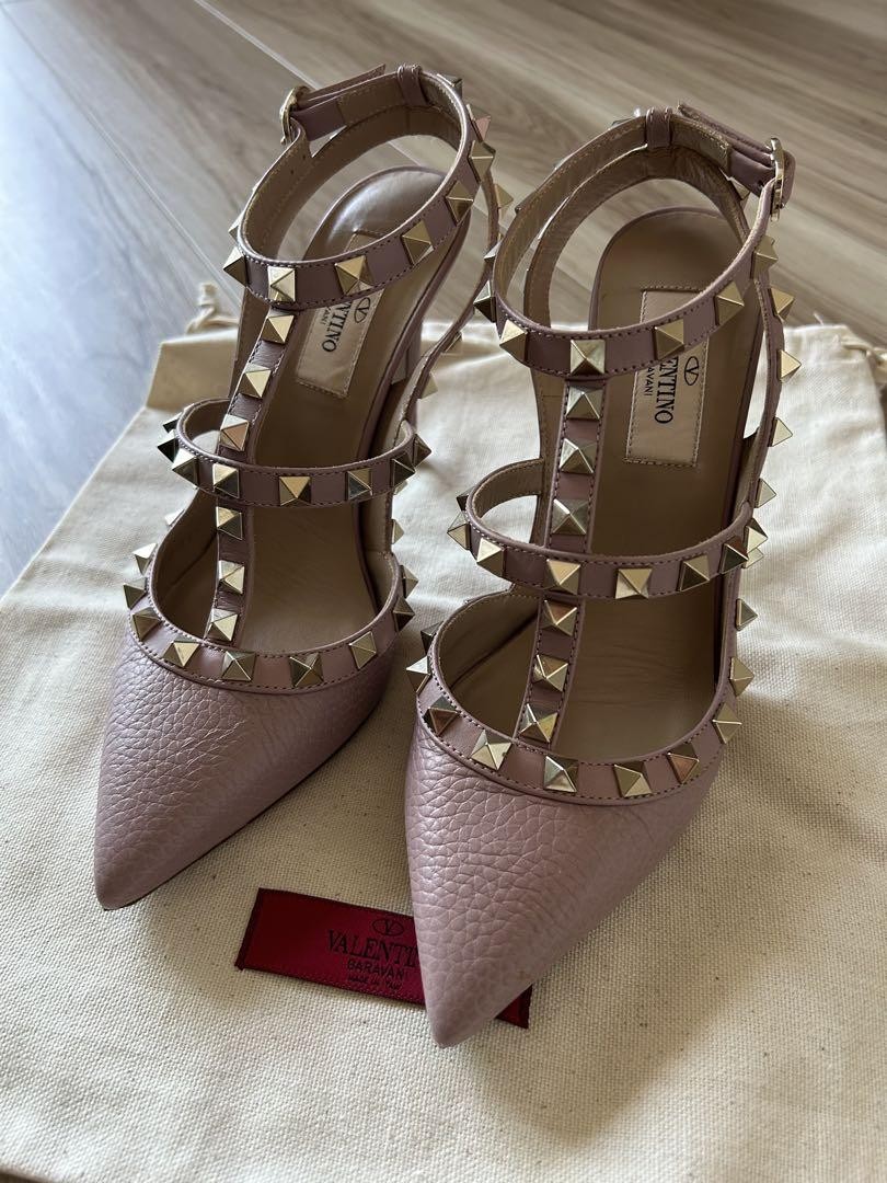 Rare Valentino Pink Leather Studded High Heel Pumps Size 35.5 US 5.5