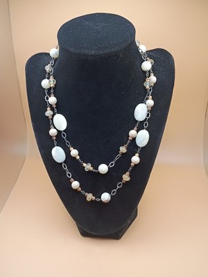 SILPADA Vintage 925 Faceted Mother of Pearl & Quartz Necklace 36''