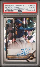 Jackson Chourio 2022 Bowman Chrome Atomic Refractor Auto /100 PSA 10 Brewers 1st