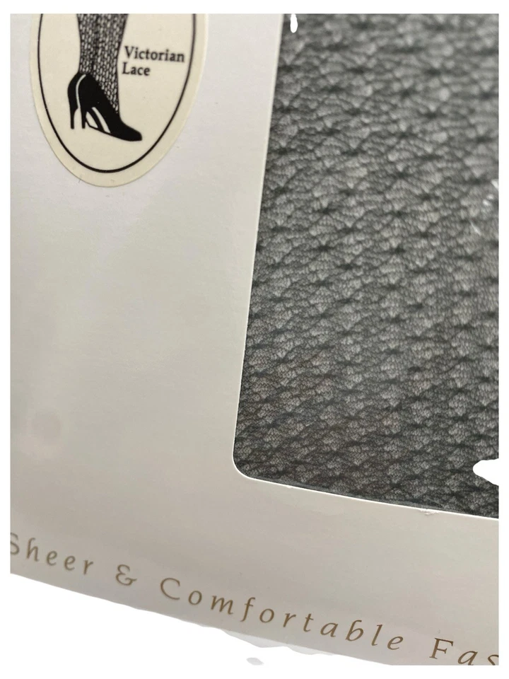 Meia-calça de renda vintage Jockey vitoriana preta tamanho médio 20 denier - Imagem 2 de 3