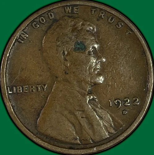 1922-D Lincoln Wheat Cent Very Fine VF Coin, Corrosion Spot #34282