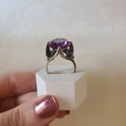 Vintage Taxco Style Amethyst Glass Ring Silver Tone Statement Openwork Setting