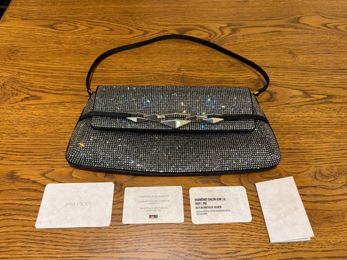 NWT NWOB JIMMY CHOO Black & Diamond (Swarovski Crystal) Leather Shoulder Bag