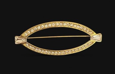 Vintage Monet Rhinestone Marquise Brooch Gold Open Oval Pin Clear Baguette