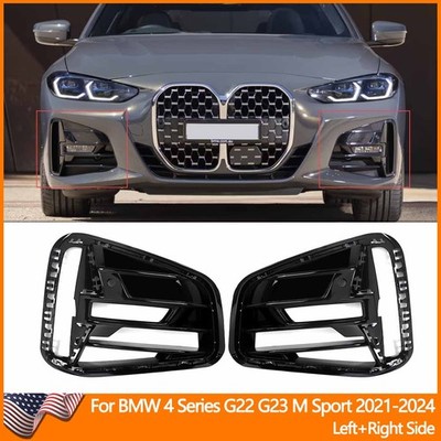 2xFront Bumper Fog Light Grille Gloss Black For 2021-2024 BMW G22 G23 430i M440i