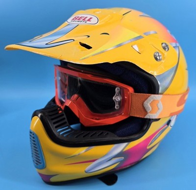 Vtg 90s Bell Moto 6 Helmet MX Motorcross Sz M Yellow Pink Rare w/ Goggles  USA | eBay