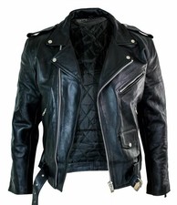 NW Men's Motorcycle Leather jacket Genuine Buffalo Skin Brando Style Black Biker