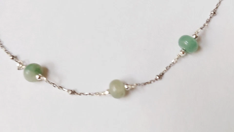 Collana in argento 925 lunga 65 cm con giada rondella alternata ematite argenta - Immagine 4 di 4