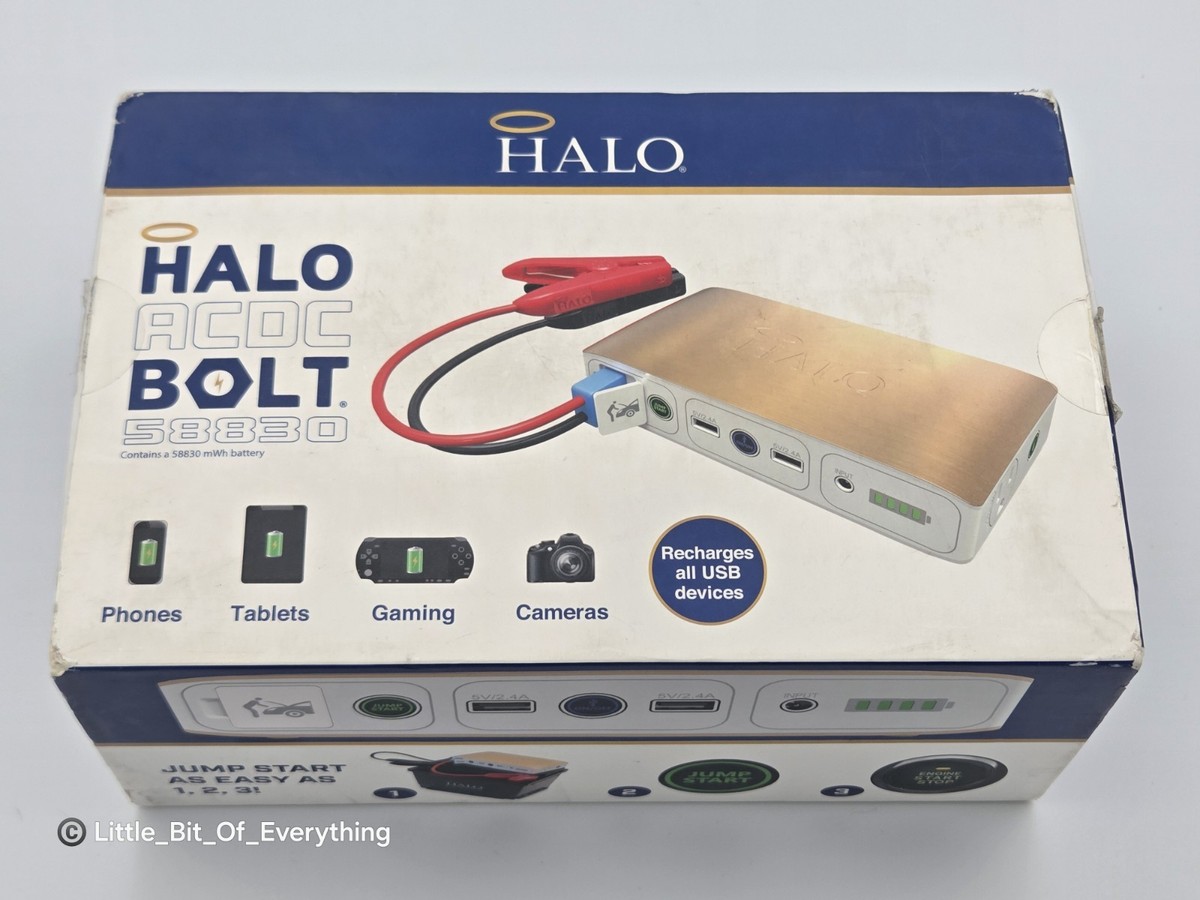 Halo Bolt 58830 Portable Charger Car Jump Start, USB, LED Light, AC Outlet,  Blue | eBay
