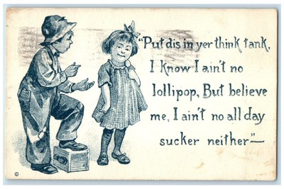 1916 Girl Holding Lollipop Put This In Yer Think Thank Warren PA Posted Postcard