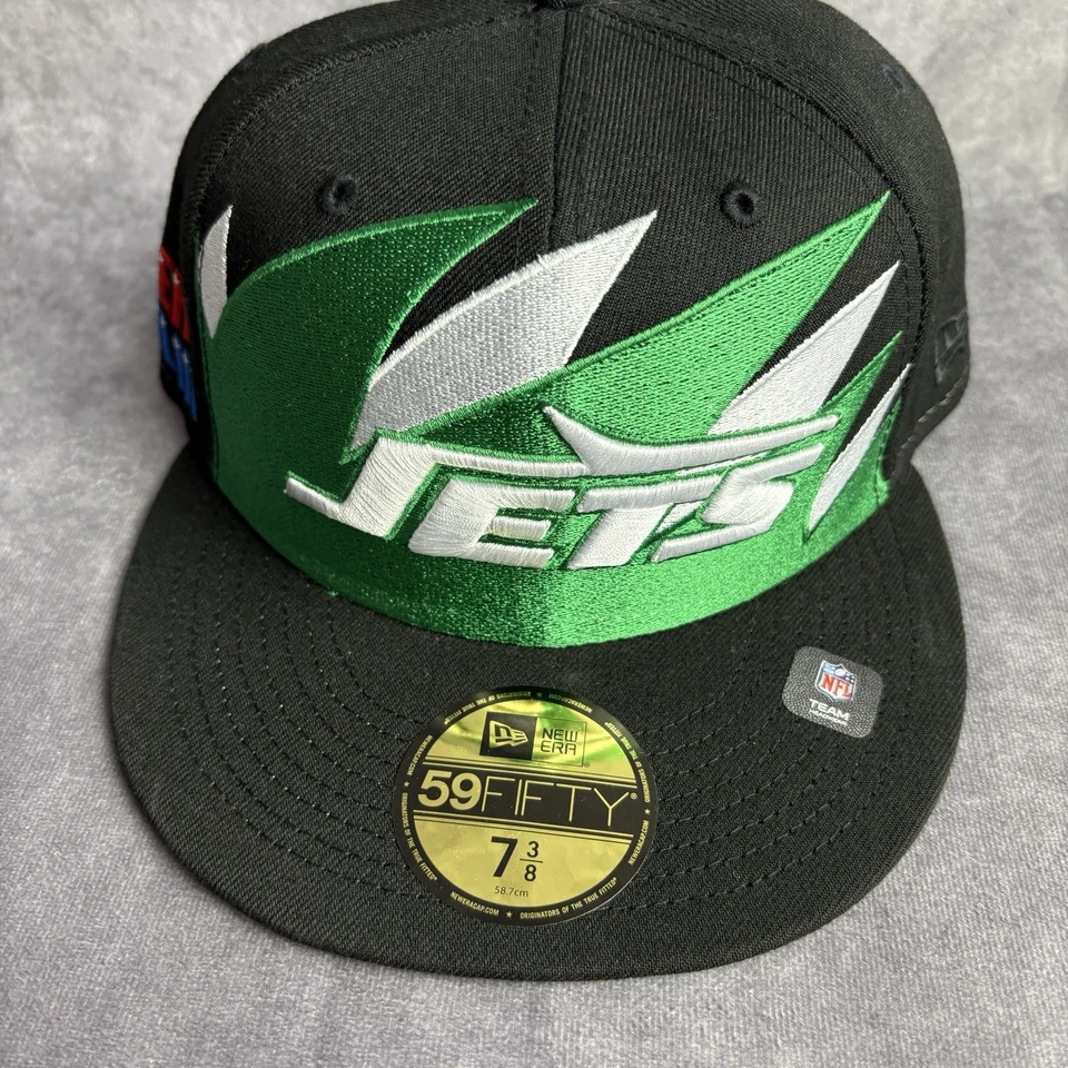 New York Jets New Era 59Fifty Sombrero Ajustado 7 3/8 Negro Verde Diente de Tiburón NFL NUEVO Foto 2 de 4