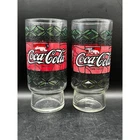 Vtg Enjoy Coca Cola Glasses Set of 2 Tall Tiffany-Style Stained Glass 6" Red