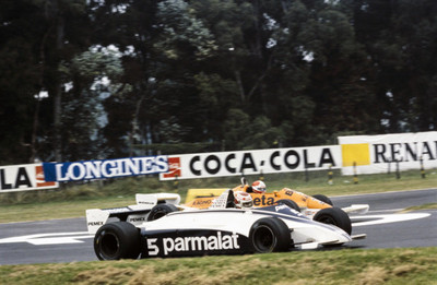 Nelson Piquet Brabham BT49C Ford passes Siegfried Stohr Arrows A3 - Old Photo