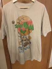 Space Jam Men's T-Shirt L Cream Looney Tunes Bugs Bunny, Tasmanian Devil