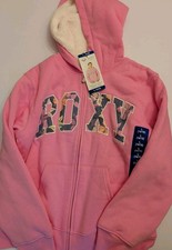 Roxy Pink Sherpa Lined Zip Up Hoodie Jacket Size Large 14/16 NWT Kids