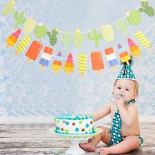  2 Pcs Festival Themed Party Decorations Tropical Cartoon Banners Cactus