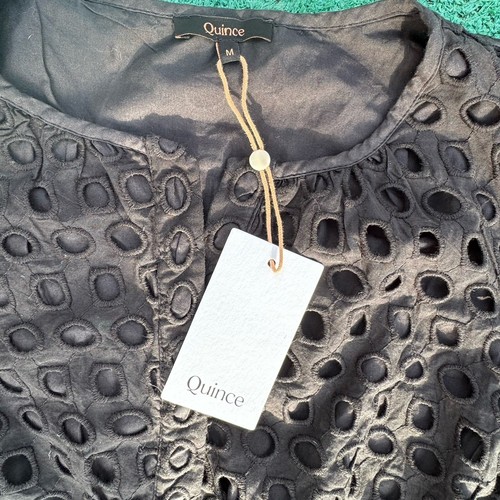 NWT Quince Eyelet Dress Black Mini Tiered Organic Cotton RUFFLE Office Womens M - Picture 4 of 4