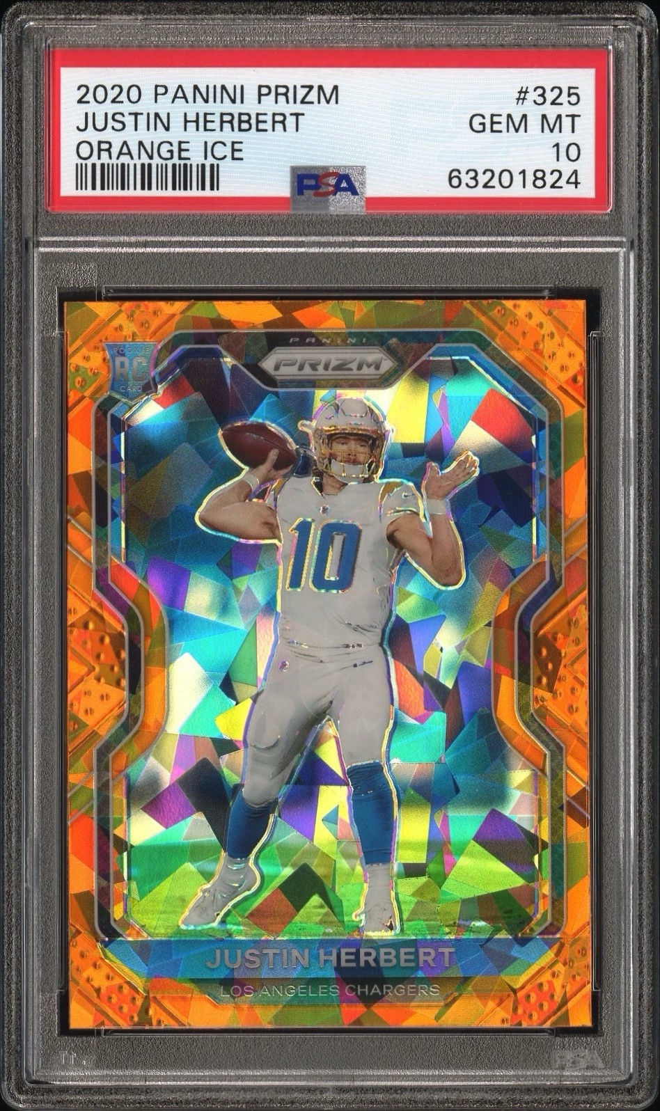 Justin Herbert 2020 Panini Prizm Orange Ice SP Rookie RC #325 - PSA 10 Gem Mint