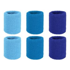 Wristbands Sweatbands 3x2.5In 6 Pack Lake Blue/Sky Blue/Sapphire Blue