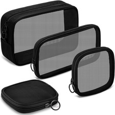 4 Pcs Mesh Makeup Bag Mesh Cosmetic Bag Travel Toiletry Pouch with Zipper Mini M