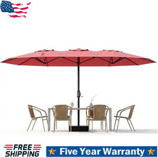 15ft Patio Umbrella with Umbrella Base Double-Sided Large Market Umbrella red