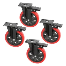 4 Pcs Red 6 Inch Casters Heavy Duty Caster Wheels With Brakes Industrial Casters