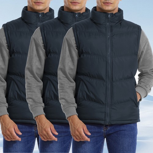 3 Pack Men Quilted Vest Jackets Waistcoat Winter Sleeveless Padded Coats Outwear - Picture 11 of 12