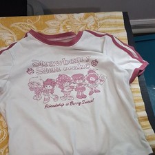 Strawberry Shortcake Girls Graphic T-Shirt White Pink Size M Crew Neck Cotton
