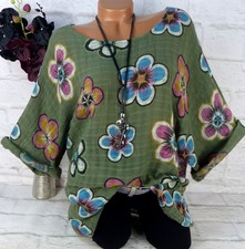 Italy Bluse Hemd Tunika Shirt Top Hemdbluse Baumwolle Leicht Kurz  XXL 44 46 48