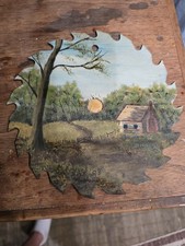 Vintage 1983 Farmhouse scene Oil Painting on a 7 1/4" circular saw blade