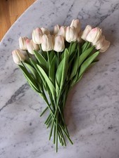 Artificial Tulip Flower Bundle Fabric Petals White Pink Decorative Stems