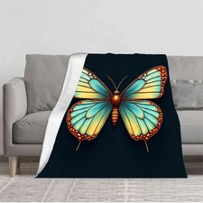 Turquoise Butterfly Flannel Blanket - Soft Cozy Durable Design for Sofa Travel
