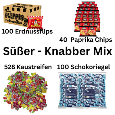 7,5kg Snack Box Süßwaren Mix Riegel Chips Flips XXL Vorratspaket Großpackung