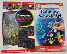 Rainbow Scratch Art Kit for Kids Rainbow Sheets Dinosaurs Engraving Foil Sketch