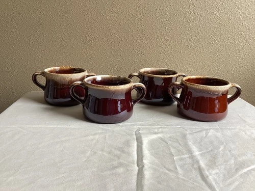 Vintage McCoy Pottery Brown Drip Glaze Double Handle Mug Soup Bowl USA