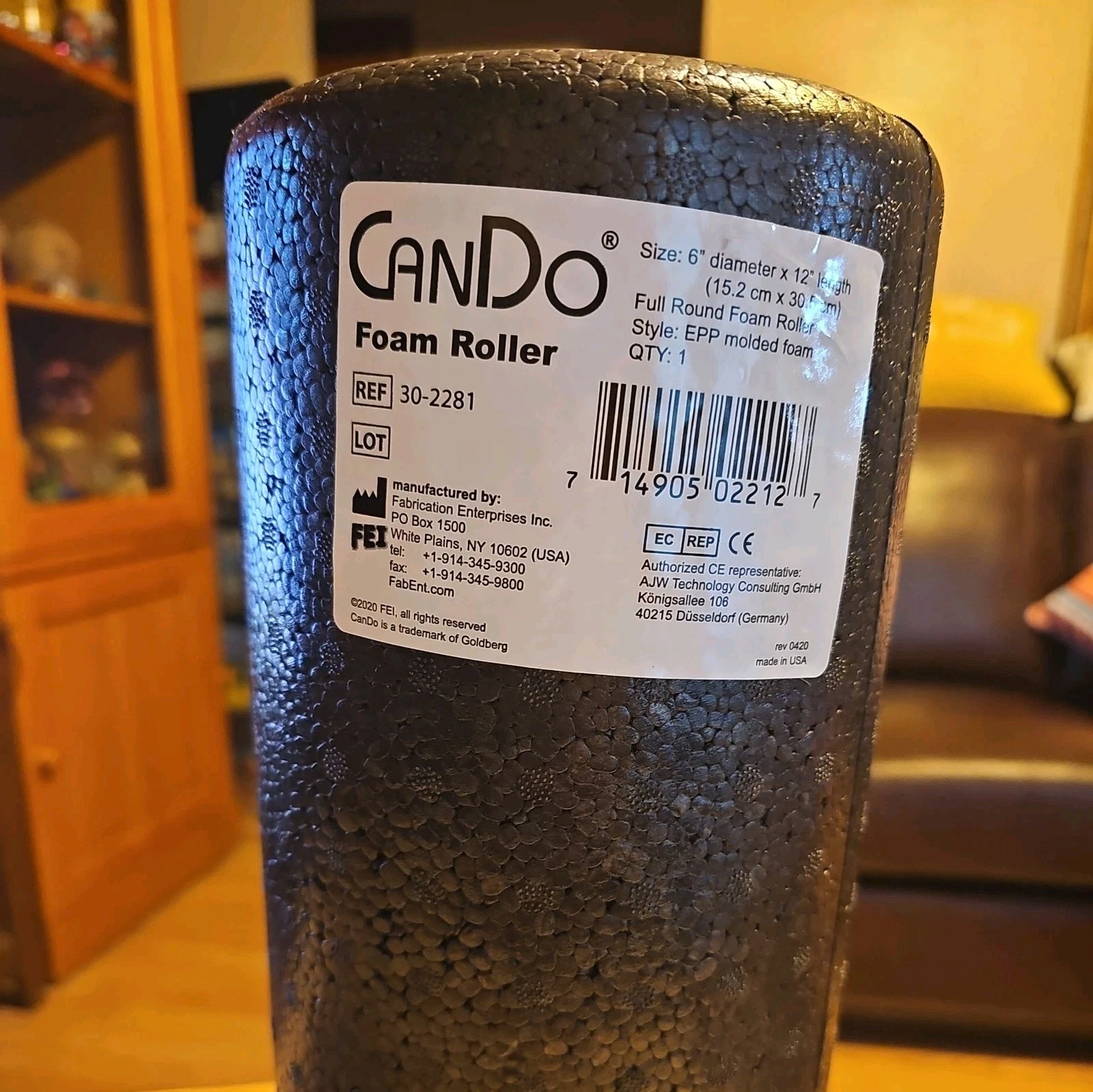 CanDo 6 x 12 Black Foam Roller for Muscle Recovery and Physical Therapy