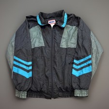 Vintage Black Green Teal Blue Lightweight Nylon Windbreaker Jacket Medium 80s