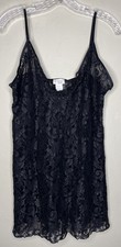Vtg Cinema Etoile Large Nightgown Lingerie Slip Dress Satin Lace Midi Black